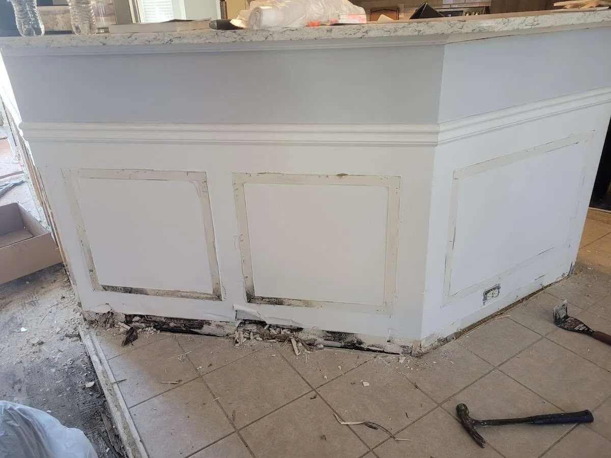 Water damage and mold on kitchen during Storm Damage Restoration in Kermit